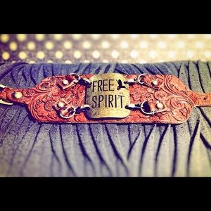 Leather, embossed, "Free Spirit" Cuff